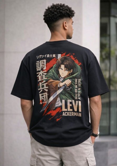 Levi Ackerman Attack Anime Drop Shoulder T-Shirt - Image 6