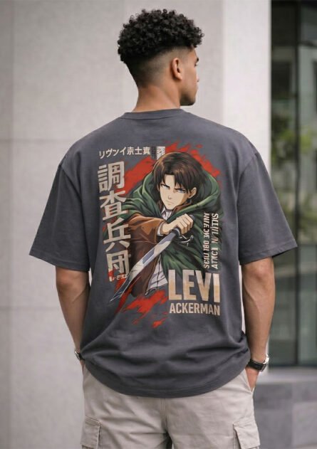Levi Ackerman Attack Anime Drop Shoulder T-Shirt - Image 4
