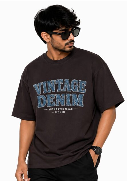 Vintage Denim - Premium Drop Shoulder Tee - Image 3