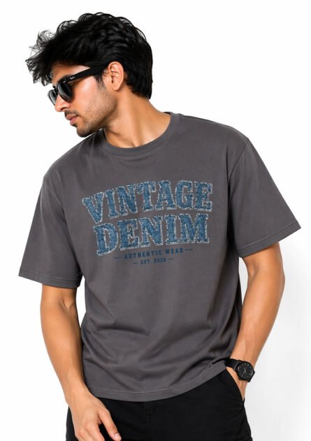 Vintage Denim - Premium Drop Shoulder Tee - Image 5