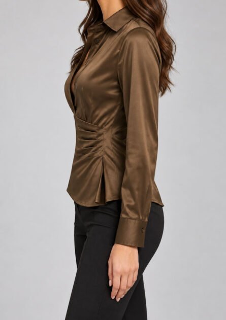 GoofyGiraffe "Bronze Ruched Satin" Designer Shirt - Image 3