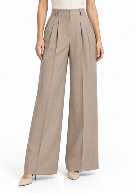 GoofyGiraffe "Taupe Tailored Pleat" Women's Designer Bottom - Image 1