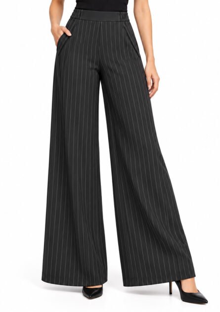 GoofyGiraffe "Black Pinstripe Flow" Women's Stripe Trouser - Image 1